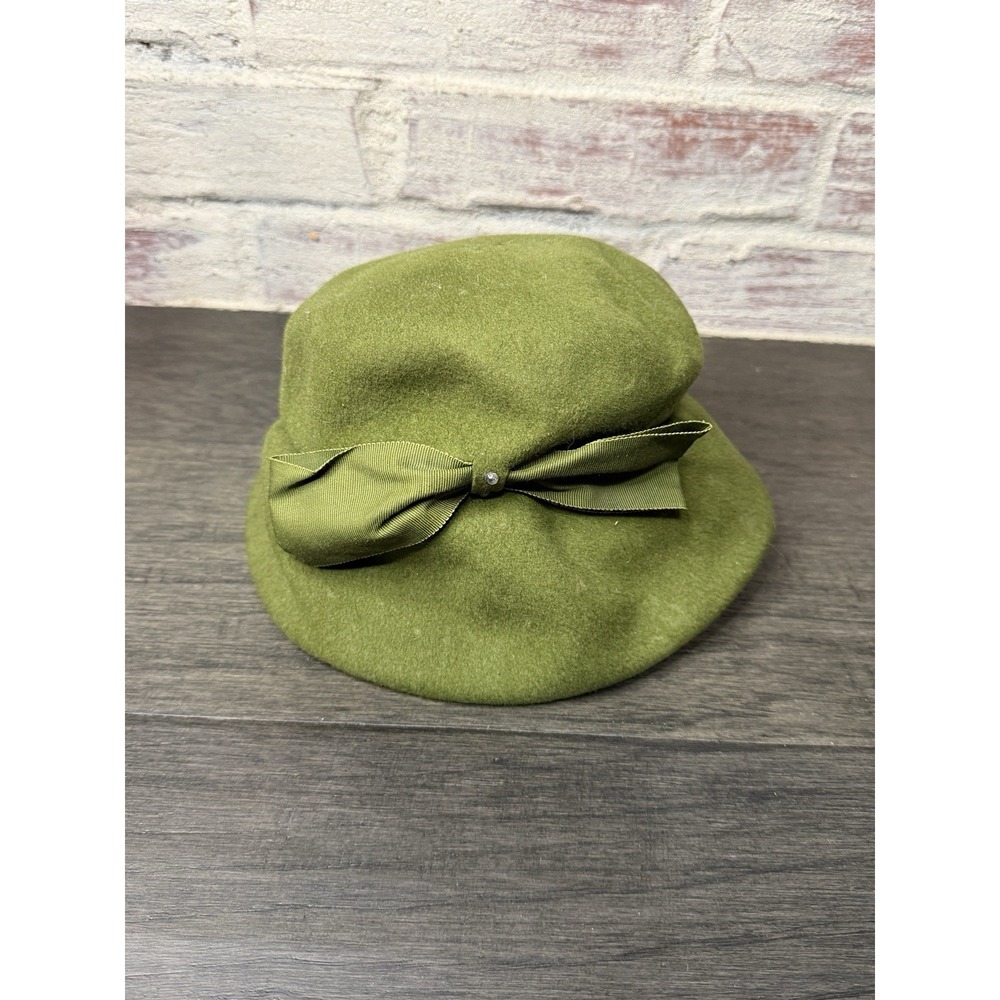 Vintage 50s Henry Pollak Glenover Hat Green Wool Bow Accent